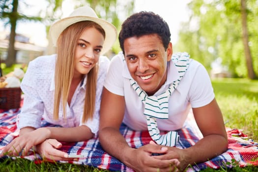 Happy dates enjoying rest in park on weekend