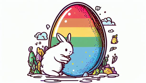 Easter Day Concept. Watercolor easter bunny in the eggs, elements illustrations, cartoon holiday painted background, AI Generative