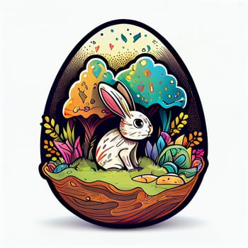 Easter Day Concept. Watercolor easter bunny in the eggs, elements illustrations, cartoon holiday painted background, AI Generative