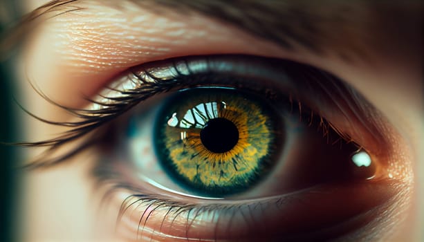 Close up detail beautiful female eye macro, fashion naturel makeup, Generative AI