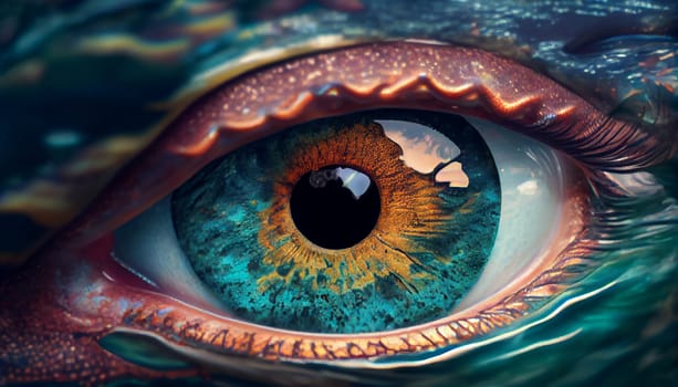 Close up detail blue eye macro, Generative AI