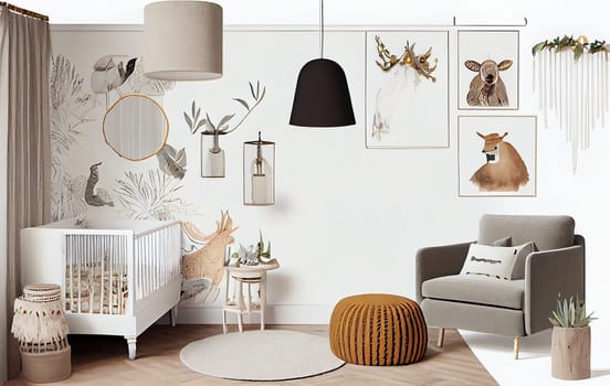 Cozy kids room with tent, Creative playroom interior decorated for child play, Montessori interior, room design, playroom, Generative AI
