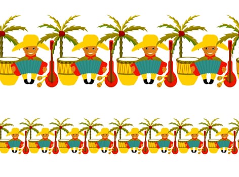 Happy Carnival, Colombia, South America Carnival with samba dancers and musicians. Seamless border colombian festival