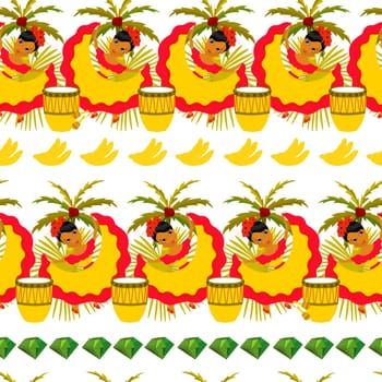 Happy Carnival, Colombia, South America Carnival with samba dancers and musicians. Seamless border colombian festival