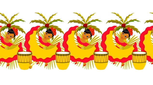 Happy Carnival, Colombia, South America Carnival with samba dancers and musicians. Seamless border colombian festival
