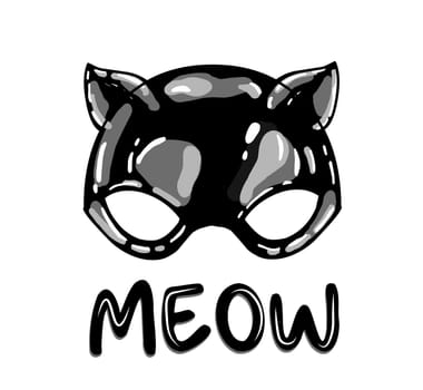 latex cat mask isolated. black latex. cat ears. fetish.