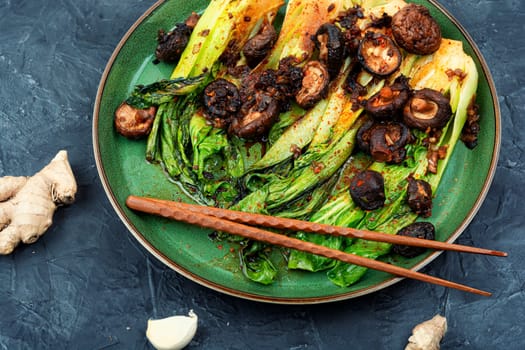 Chinese cabbage or Bok choy with shitake mushrooms. Healthy food