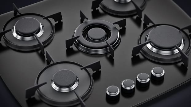 Modern black gas stove. 3D illustration.