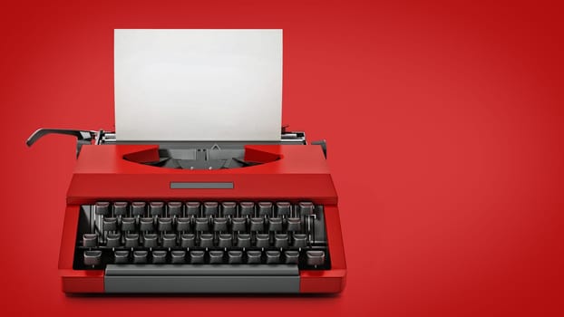 Red vintage typewriter on red background. 3D illustration.