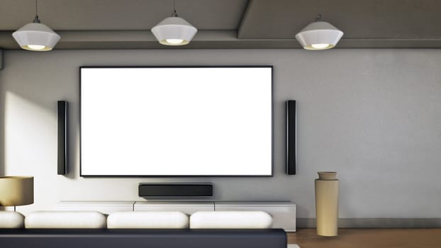 Modern LED TV with pure white screen. 3D illustration.