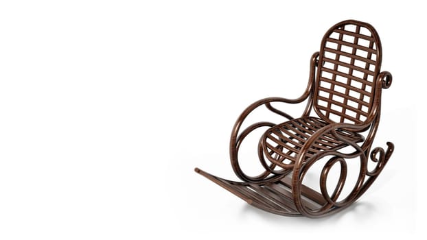 Wooden rocking chair isolated on white background. 3D illustration.