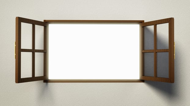 Open windows with pure white blank area. 3D illustration.