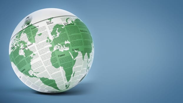 Globe with generic newspaper texture. 3D illustration.