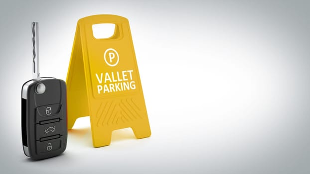 Car key and vallet parking board isolated on white background. 3D illustration.