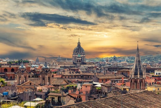 View on the roman roofs and Campus Martius from the Pincian Hill, Rome, Italy.