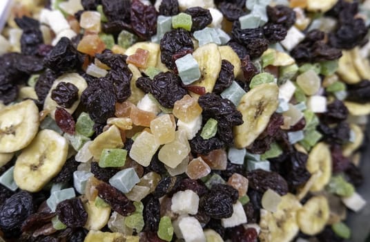 Detail of dried sweet fruits, healthy food and conservation