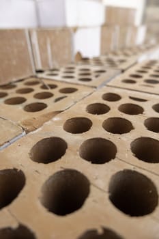 Detail of clay bricks for construction and work