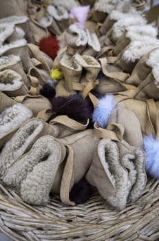 Detail of artisan slippers for the polar cold, protection