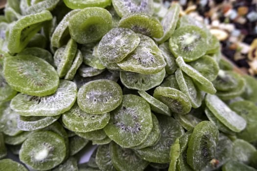 Detail of dried sweet green fruit, healthy food