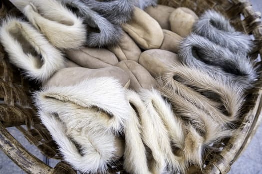 Detail of artisan slippers for the polar cold, protection