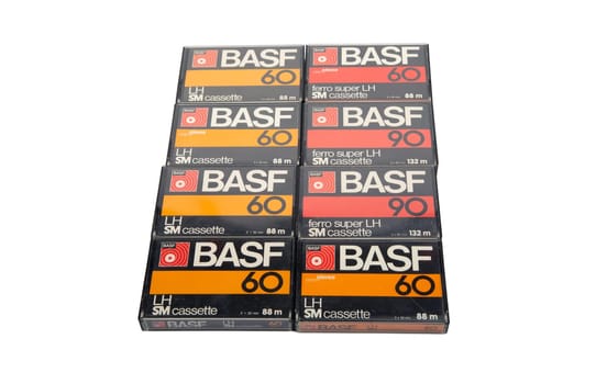 WETZLAR, HESSE/GERMANY 02-021-2023: Vintage BASF audio cassette over white background