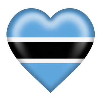 A Botswana flag heart button isolated on white with clipping path 3d illustration