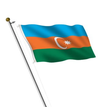 An Azerbaijan Flagpole 3d illustration on white with clipping path