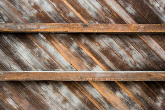 Bottom view of a  floor made of woden planks of a medieval fortress