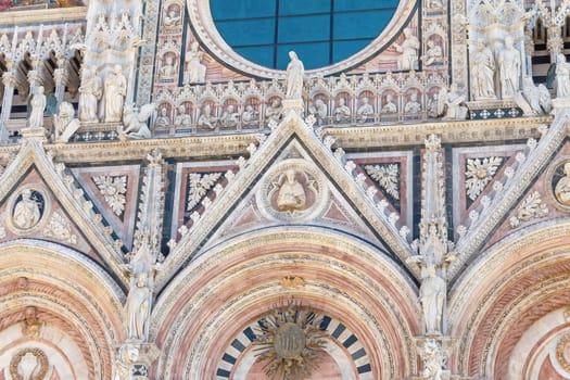 Detail of facade of Siena Cathedral. Siena, Italy