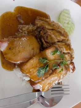 Rice with red barbecue roasted pork, stock photo