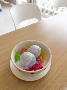 Coconut ice cream delicious ingredients Thai style dessert, stock photo