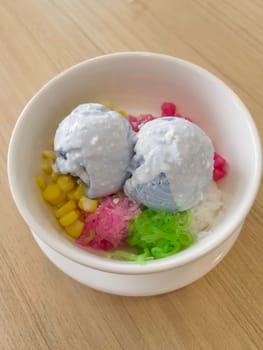 Coconut ice cream delicious ingredients Thai style dessert, stock photo