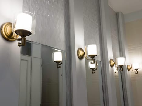 Light lamps decorated in bathroom, stock photo