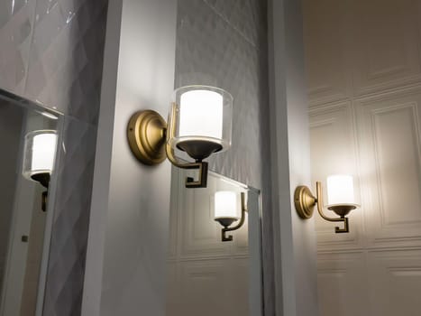 Light lamps decorated in bathroom, stock photo