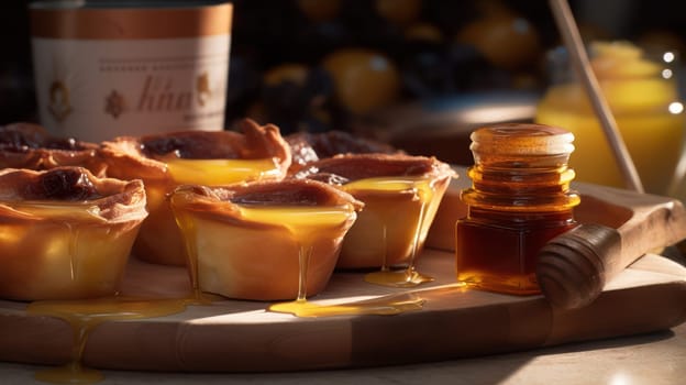 This close-up food photograph of Pastéis de nata will leave you drooling for more. With ultra-realistic details captured through a Canon 5D DSLR and 50mm portrait lens, the depth of field (DOF) showcases the V-ray render with 8K resolution and ray tracing. The golden hour lighting with uplight and hard rim lighting enhances the visual appeal of this traditional Portuguese dessert.