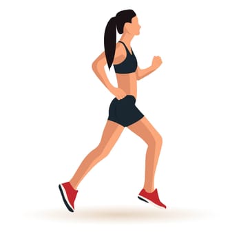 A faceless girl in shorts and a tank top is running. Isolated object on a white background. Vector image.