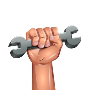 International Labor Day - Human hand with wrench isolated on white background. Illustration.