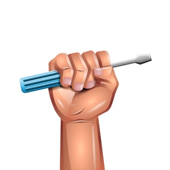 International Labor Day. Illustration of a hand holding a screwdriver.