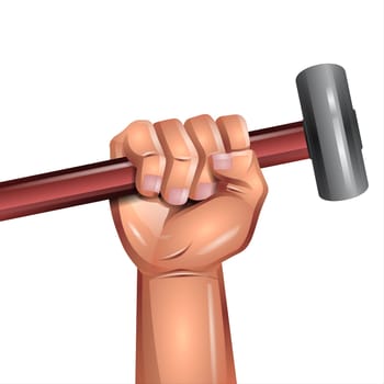 International Labor Day. Hand with Big Hammer. Illustration isolated on white background.