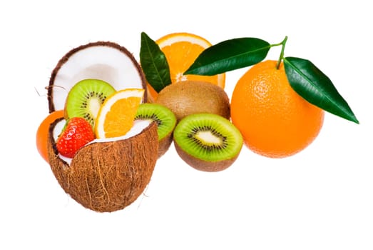 Fresh exotic fruits over white background