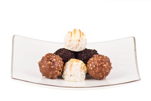 Various balls chocolate on the plate