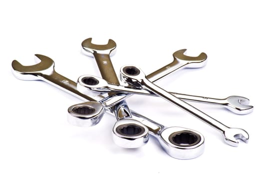 Stainless Steel Wrench over white background