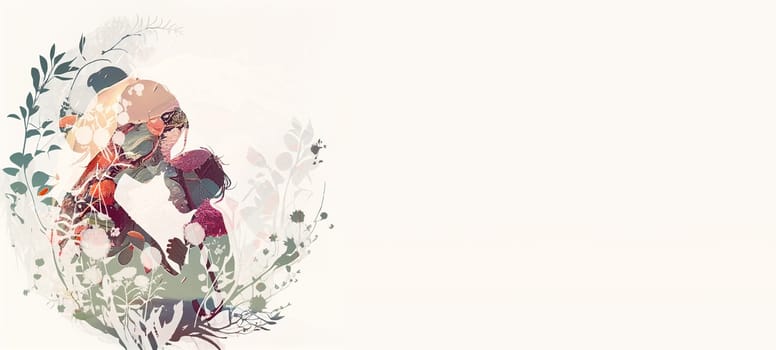 Love between mother and child, emotion and support, family concept, heart with flowers, generative AI