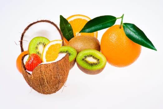 Fresh exotic fruits over white background