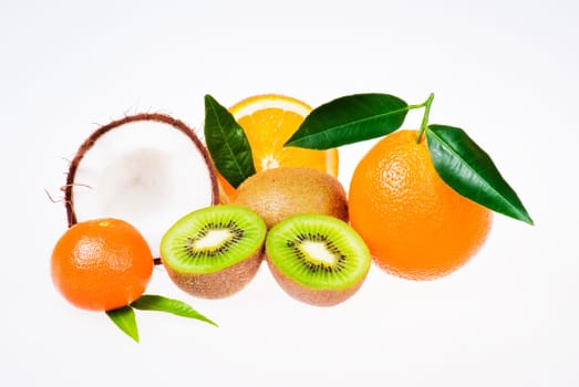 Fresh exotic fruits over white background