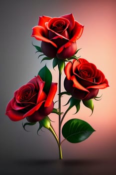 3 red roses intertwined in the shape of a cross. AI generated