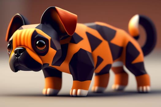 3d render of a cute dog with orange and black spots.