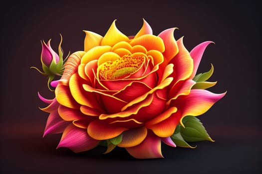 3d illustration of red and yellow rose flowers over dark blue background