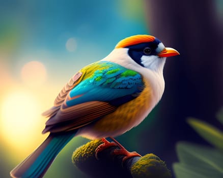 3d render of a colorful bird on a background of nature