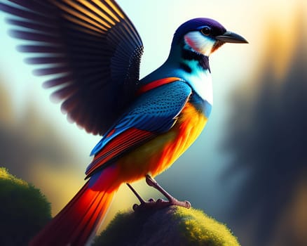 3d render of a colorful bird on a background of nature